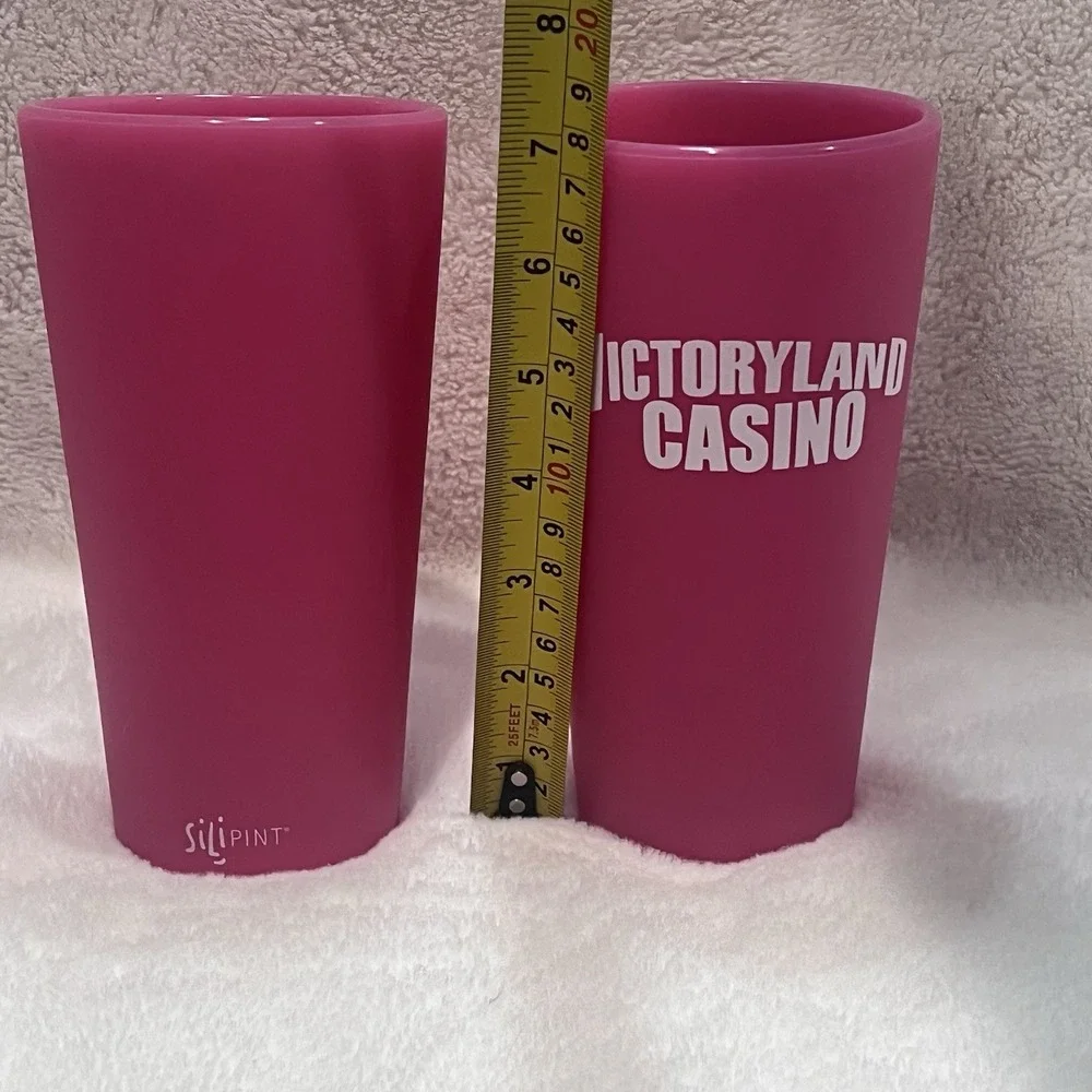 Lot of 2 EC Silipint BPA Free‎ Silicone Cups Victoryland Casino Pink UNBREAKABLE